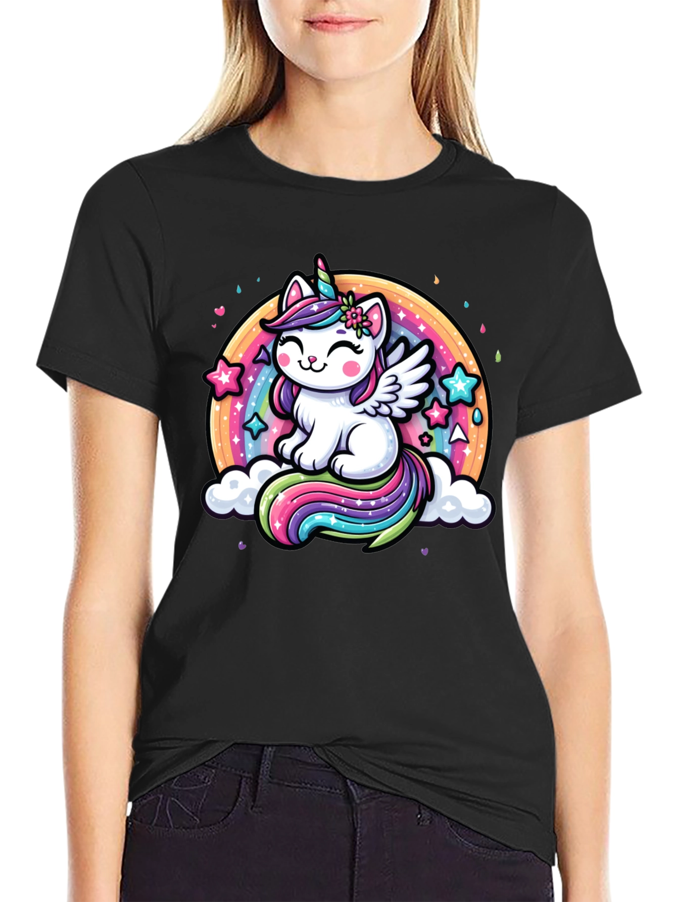 Unicorn Cat Rainbow Graphic Tee