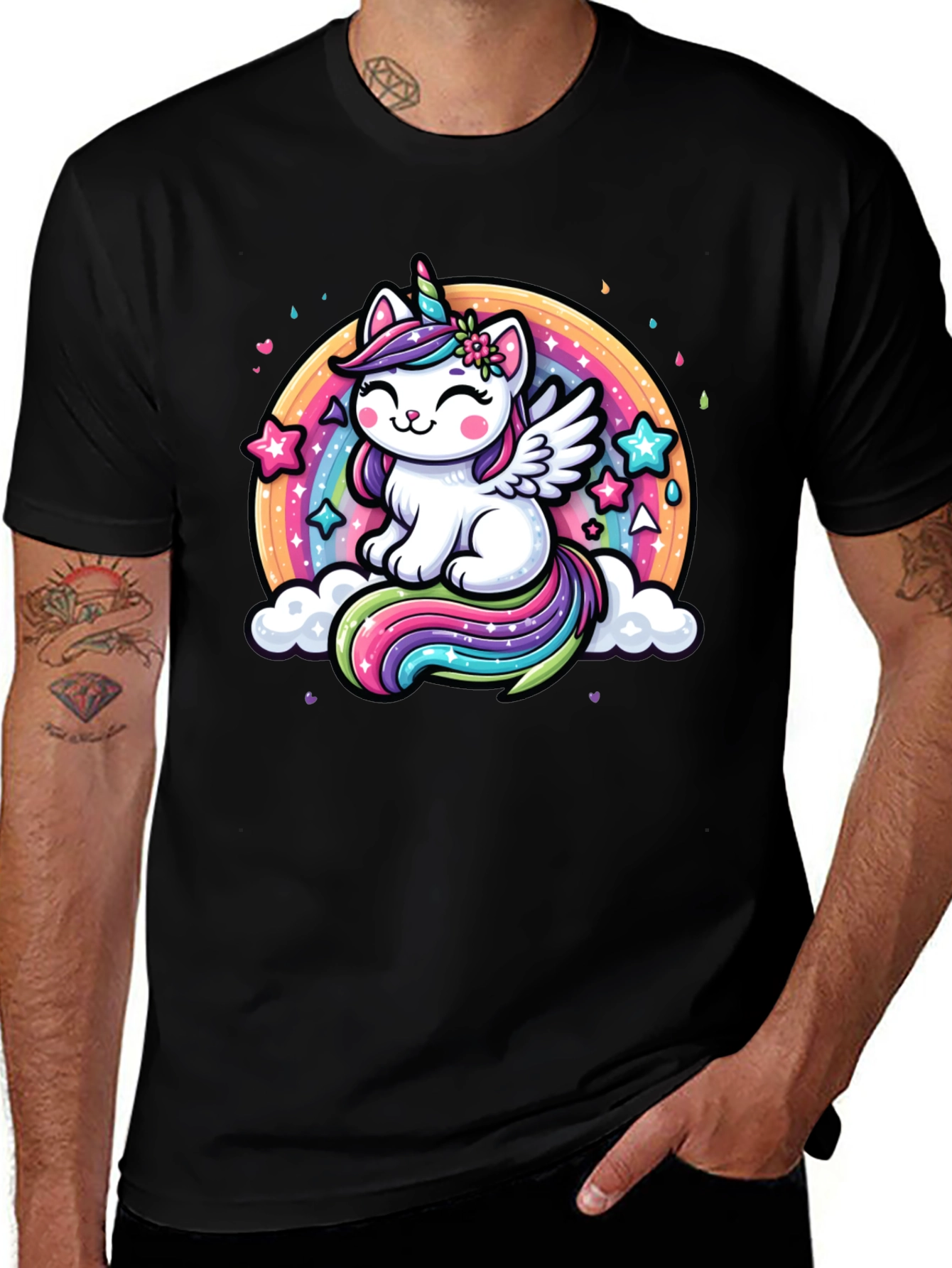 Unicorn Cat Rainbow Graphic Tee