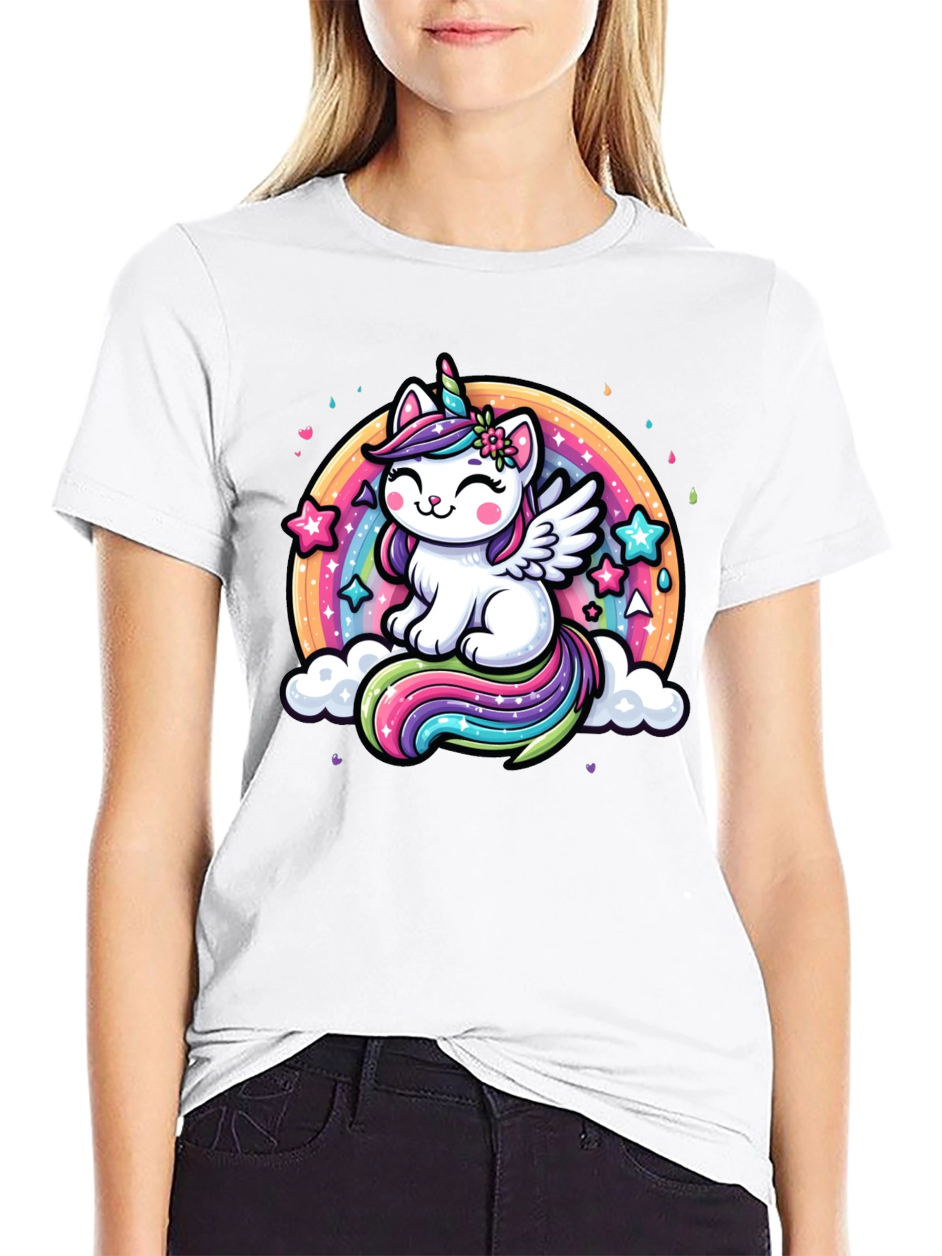 Unicorn Cat Rainbow Graphic Tee