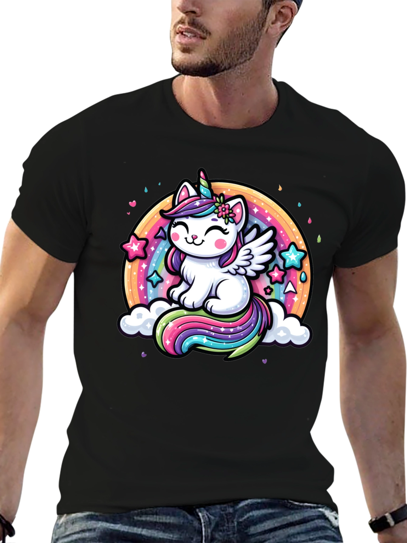 Unicorn Cat Rainbow Graphic Tee