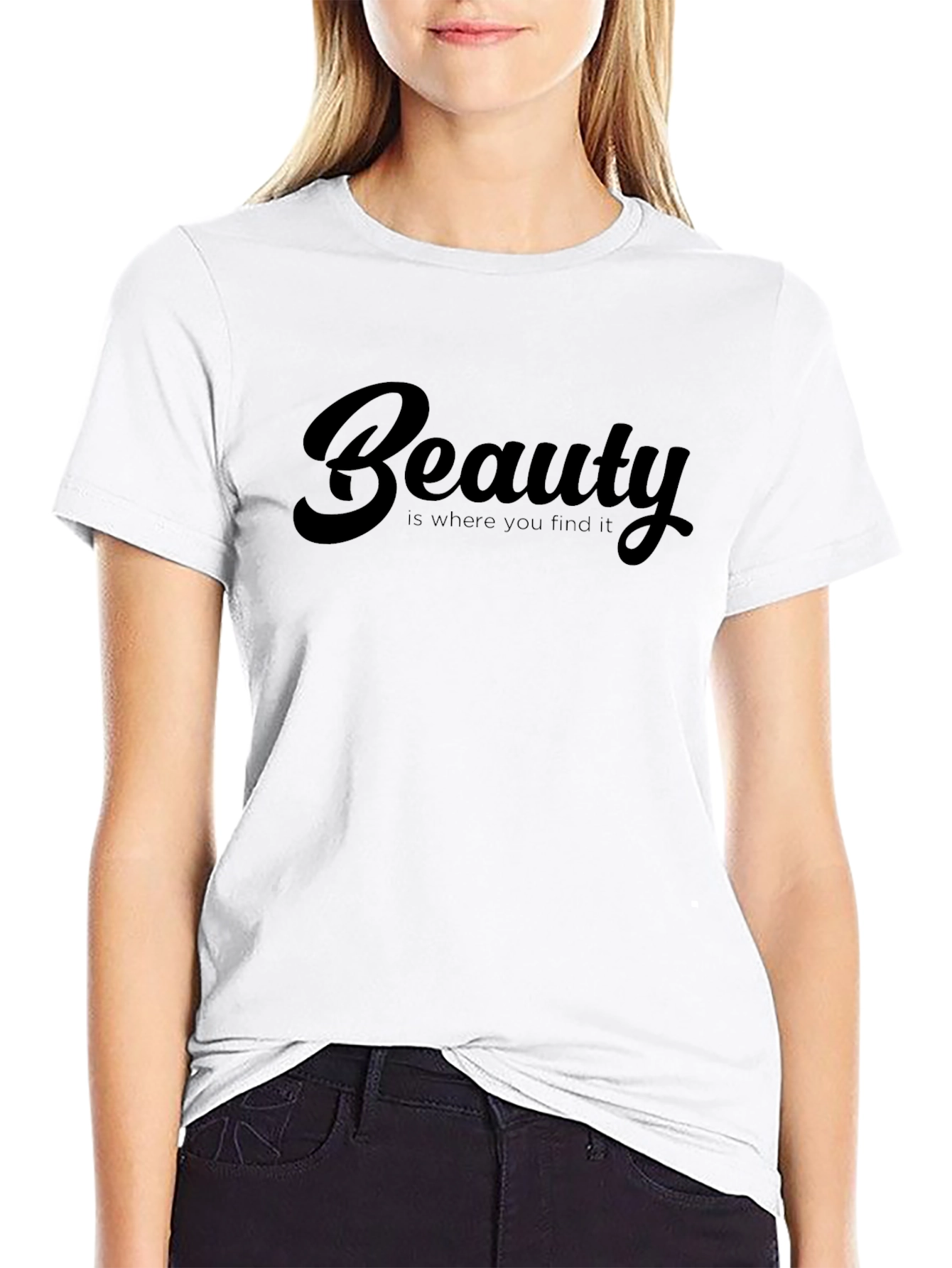 Beauty Quote Graphic Print Black T-Shirt