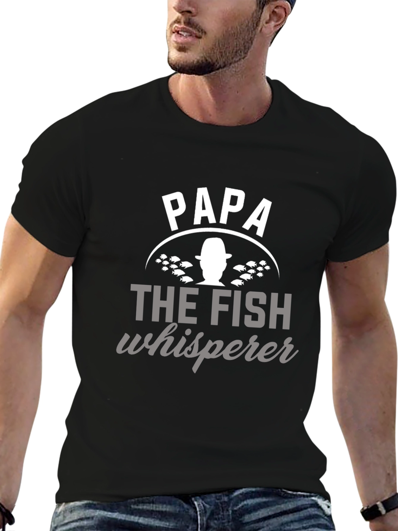 Papa The Fish Whisperer Black Graphic T-Shirt