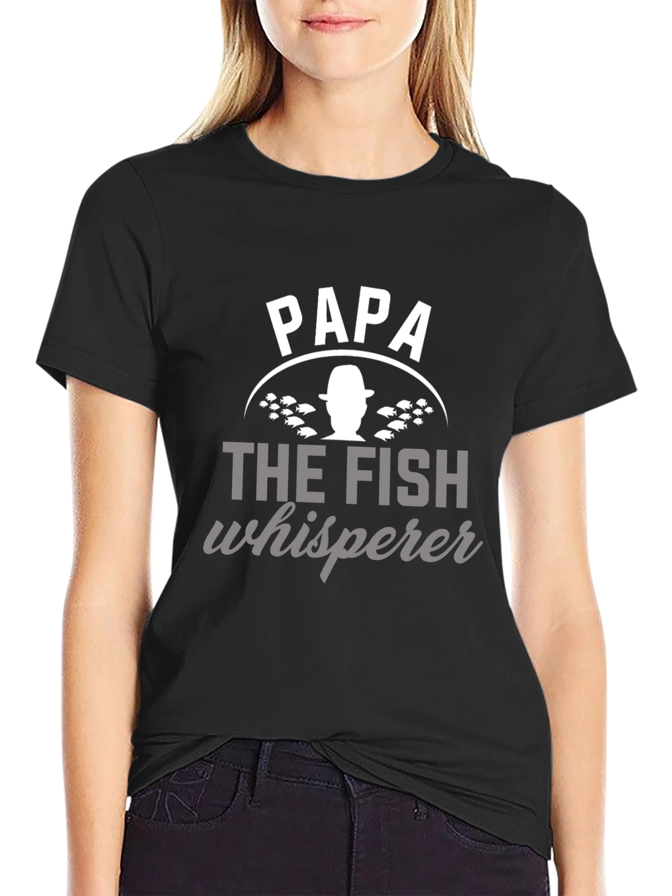 Papa The Fish Whisperer Black Graphic T-Shirt
