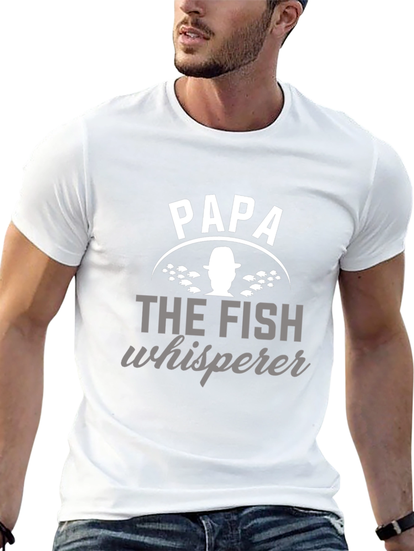 Papa The Fish Whisperer Black Graphic T-Shirt
