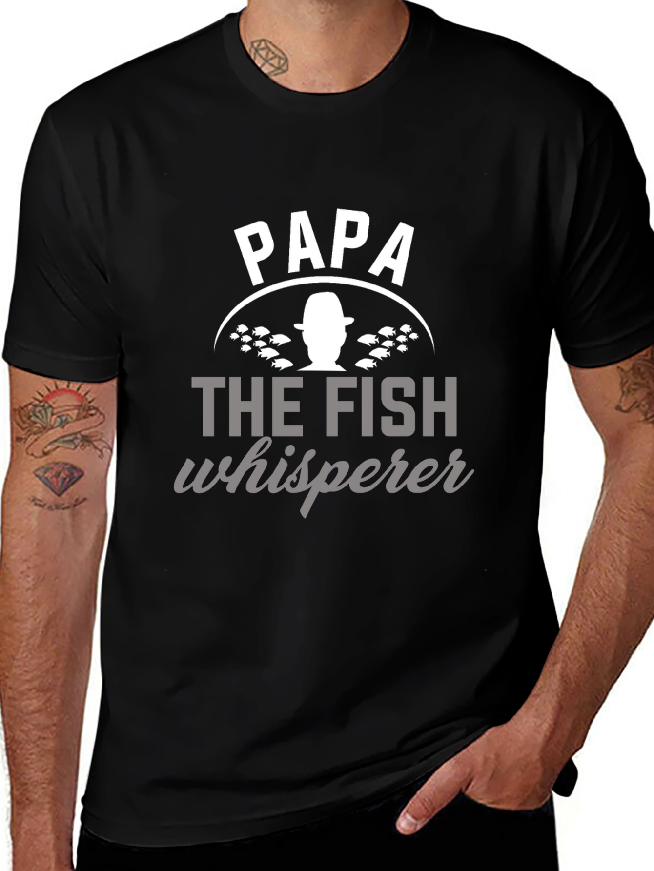 Papa The Fish Whisperer Black Graphic T-Shirt