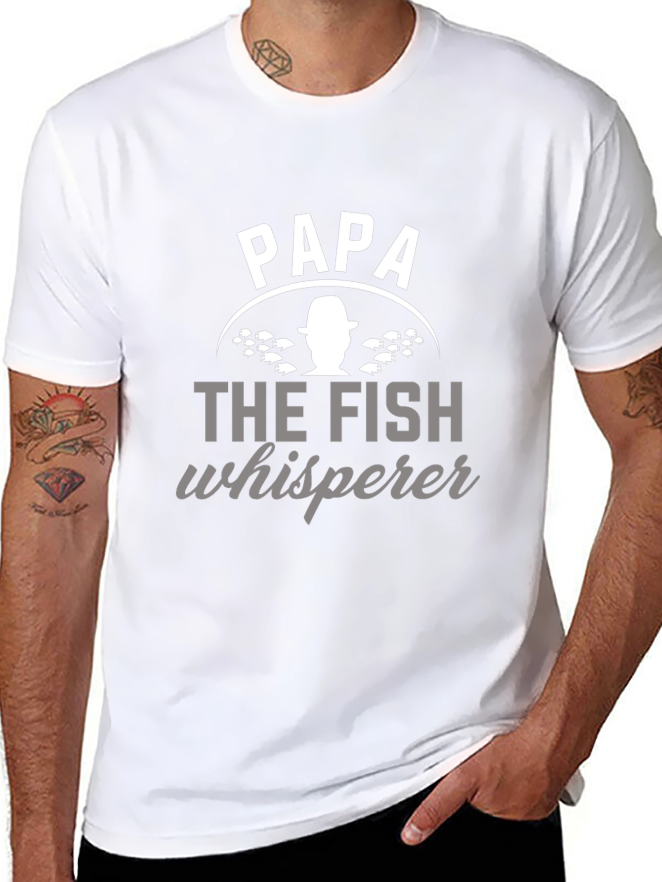 Papa The Fish Whisperer Black Graphic T-Shirt