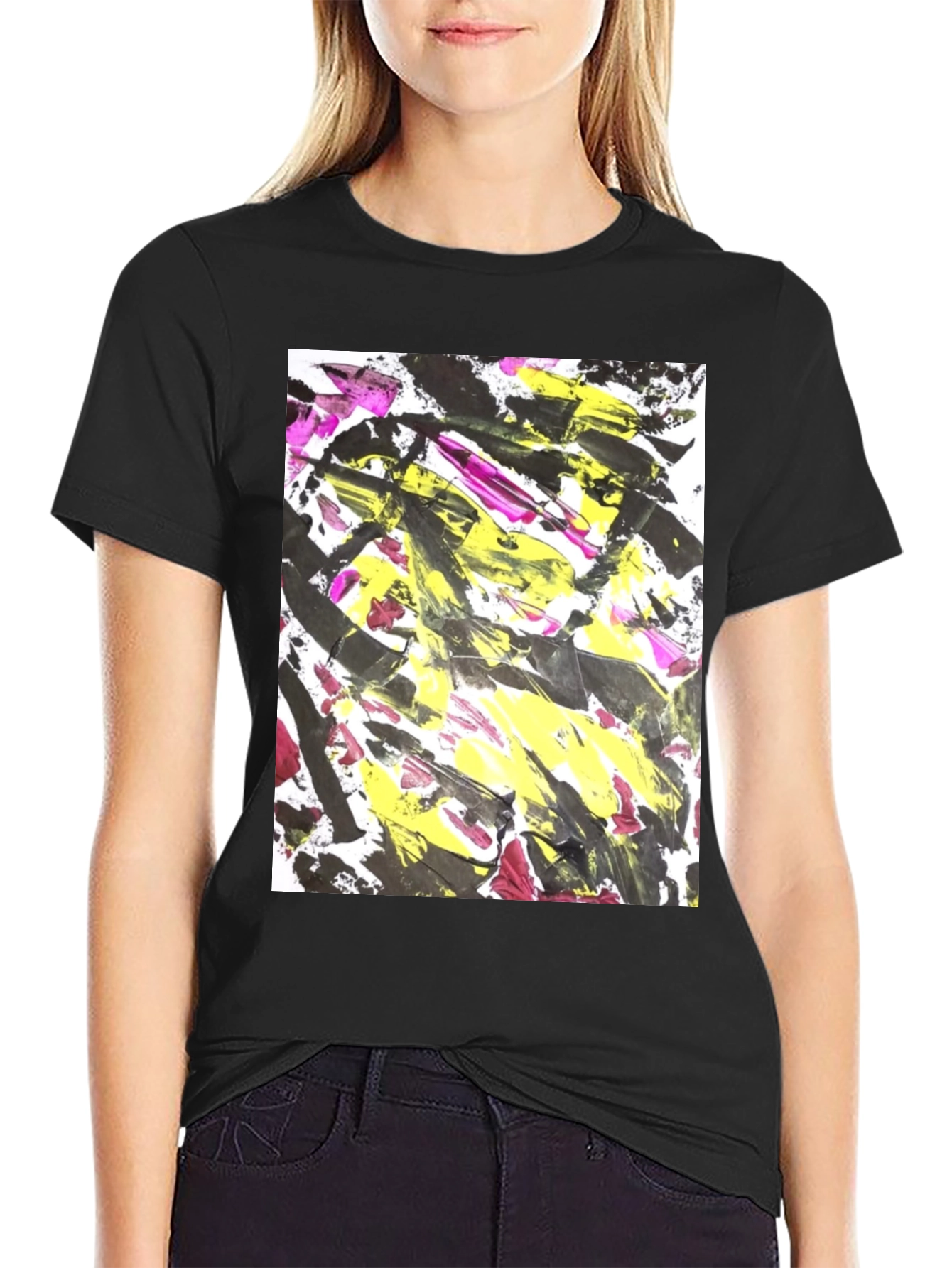 Abstract Art Graphic Tee - Bold Black Cotton T-Shirt