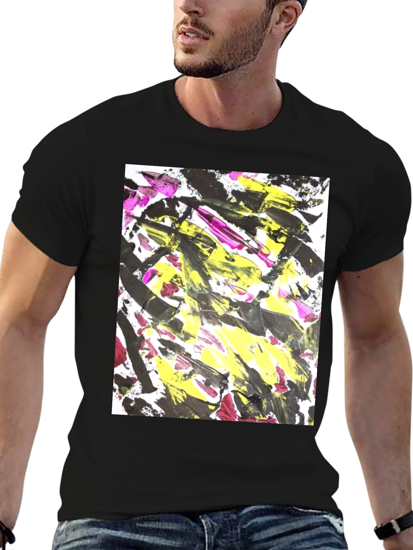 Abstract Art Graphic Tee - Bold Black Cotton T-Shirt