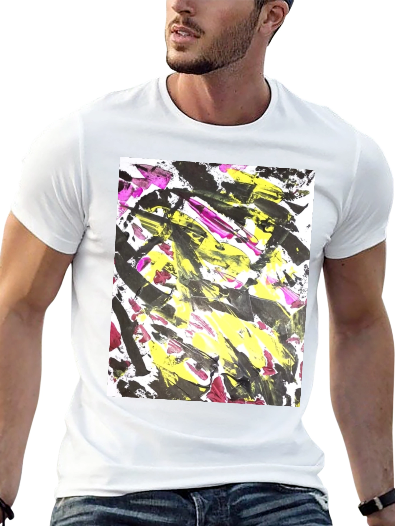 Abstract Art Graphic Tee - Bold Black Cotton T-Shirt