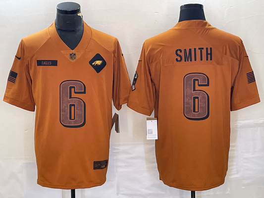 Men's Philadelphia Eagles DeVonta Smith #6 Brown 2023 Salute To Service Limited Jerseys