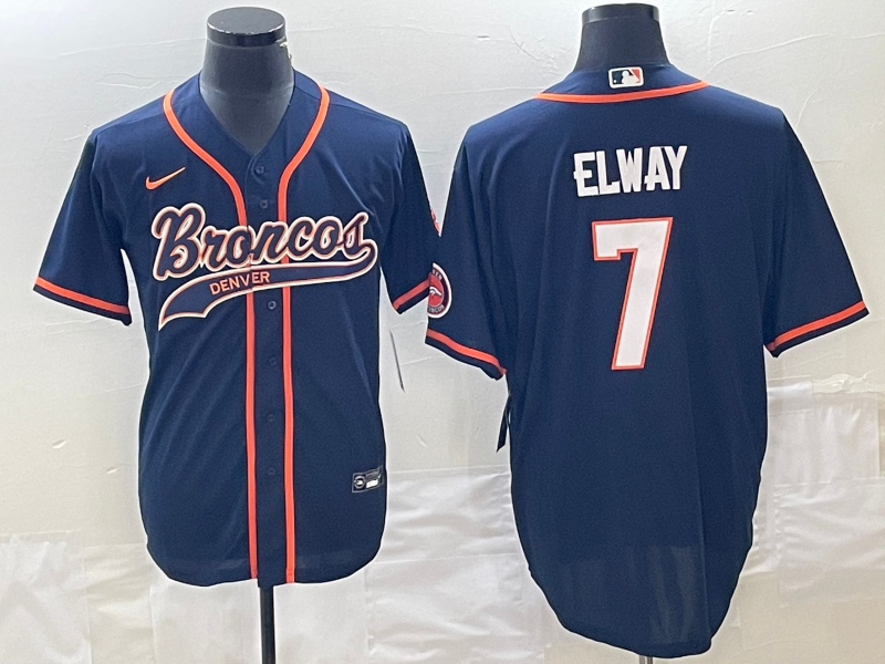 Men's Denver Broncos John Elway #7 Navy Game Jerseys Joint Edition