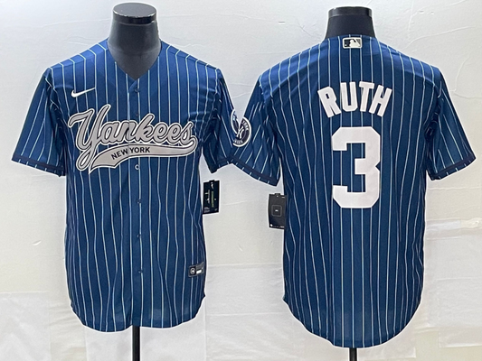Men's New York Yankees Babe Ruth #3 Blue Player Jerseys Joint Edition