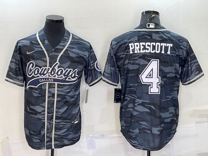 Men's Dallas Cowboys Dak Prescott #4 Grey Camouflage Player Jerseys Joint Edition