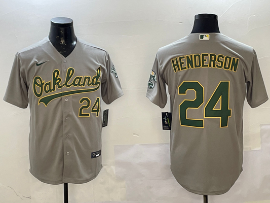 Men's Oakland Athletics Rickey Henderson #24 Gray Replica Player Jerseys