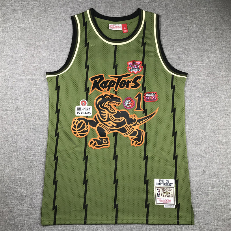 Men's Toronto Raptors Tracy McGrady #1 Army Green 1998-99 Hardwood Classics Swingman Jerseys