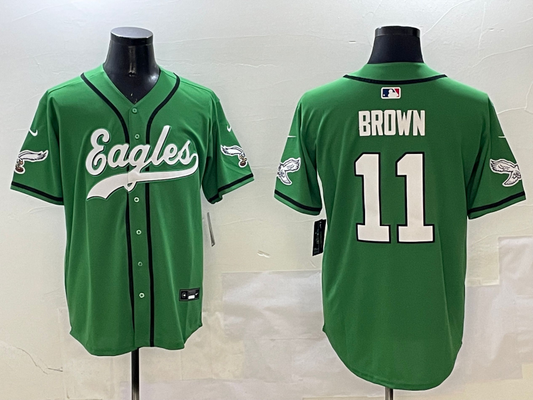 Men's Philadelphia Eagles A.J. Brown #11 Green Team Game Jerseys