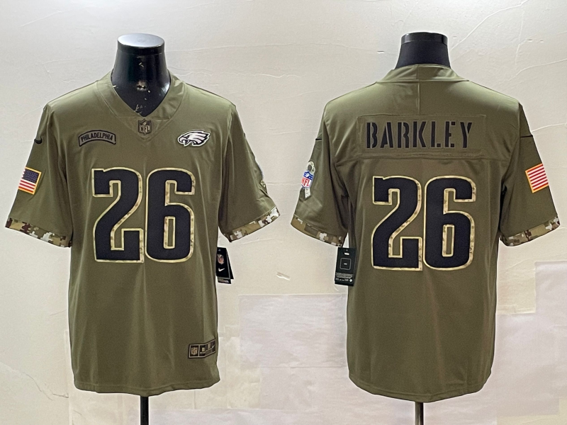 Men's Philadelphia Eagles Saquon Barkley #26 Olive Salute To Service Game Jerseys