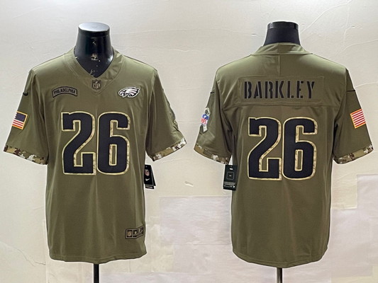 Men's Philadelphia Eagles Saquon Barkley #26 Olive Salute To Service Game Jerseys