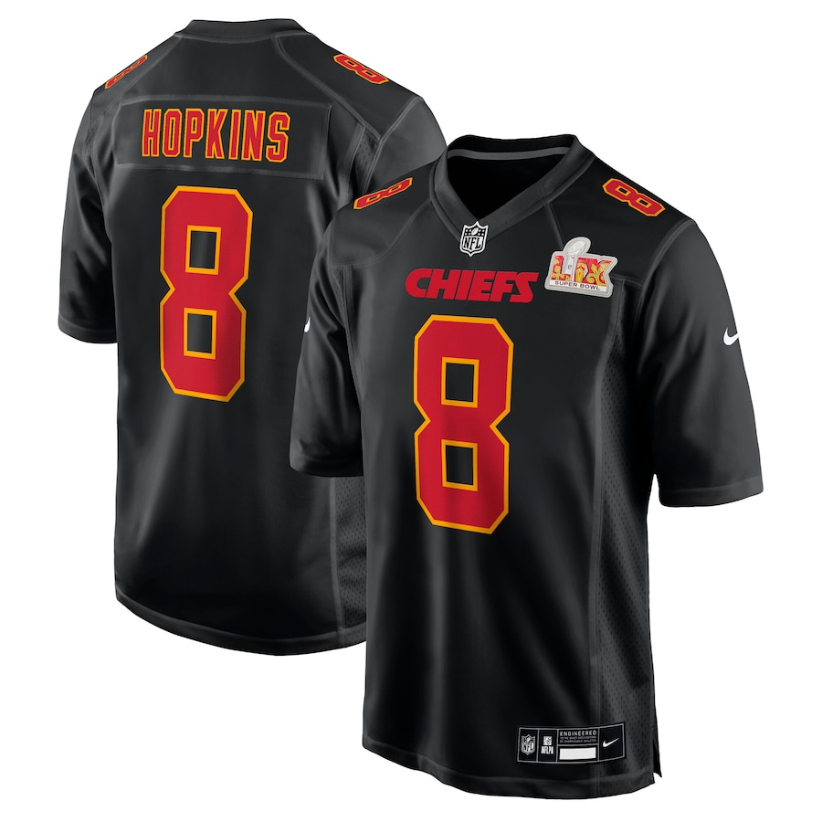 Men's Kansas City Chiefs DeAndre Hopkins #8 Carbon Black Super Bowl LIX Fashion Game Jerseys