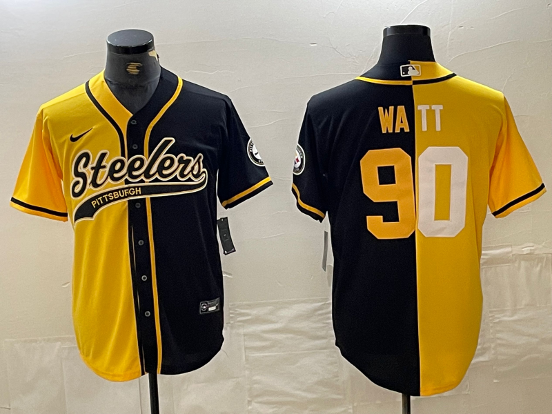Men's Pittsburgh Steelers T.J. Watt #90 Yellow/Black Game Jerseys Joint Edition