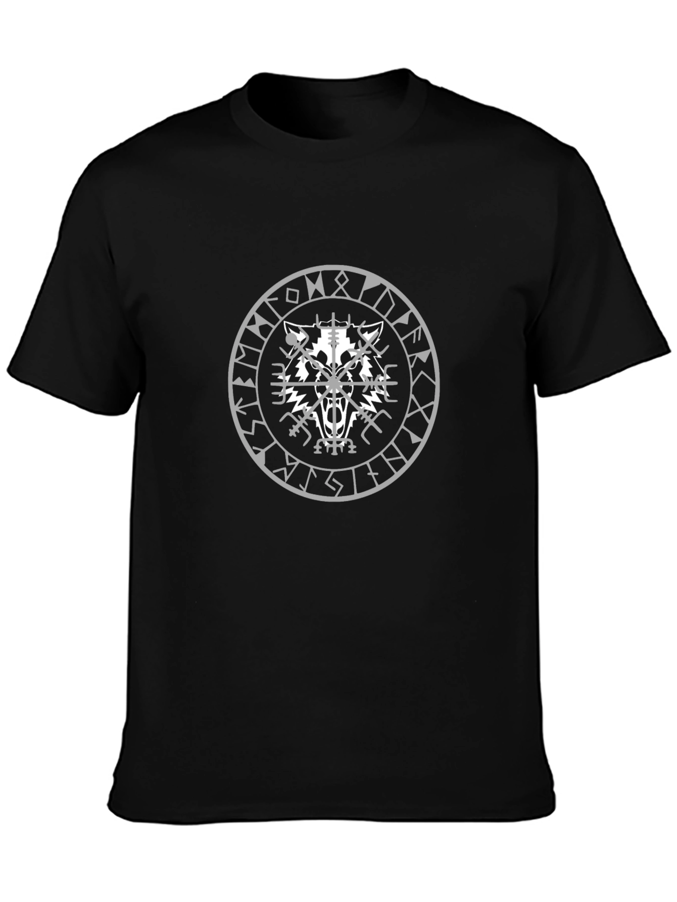 Wolf Rune Graphic Print Black Tee