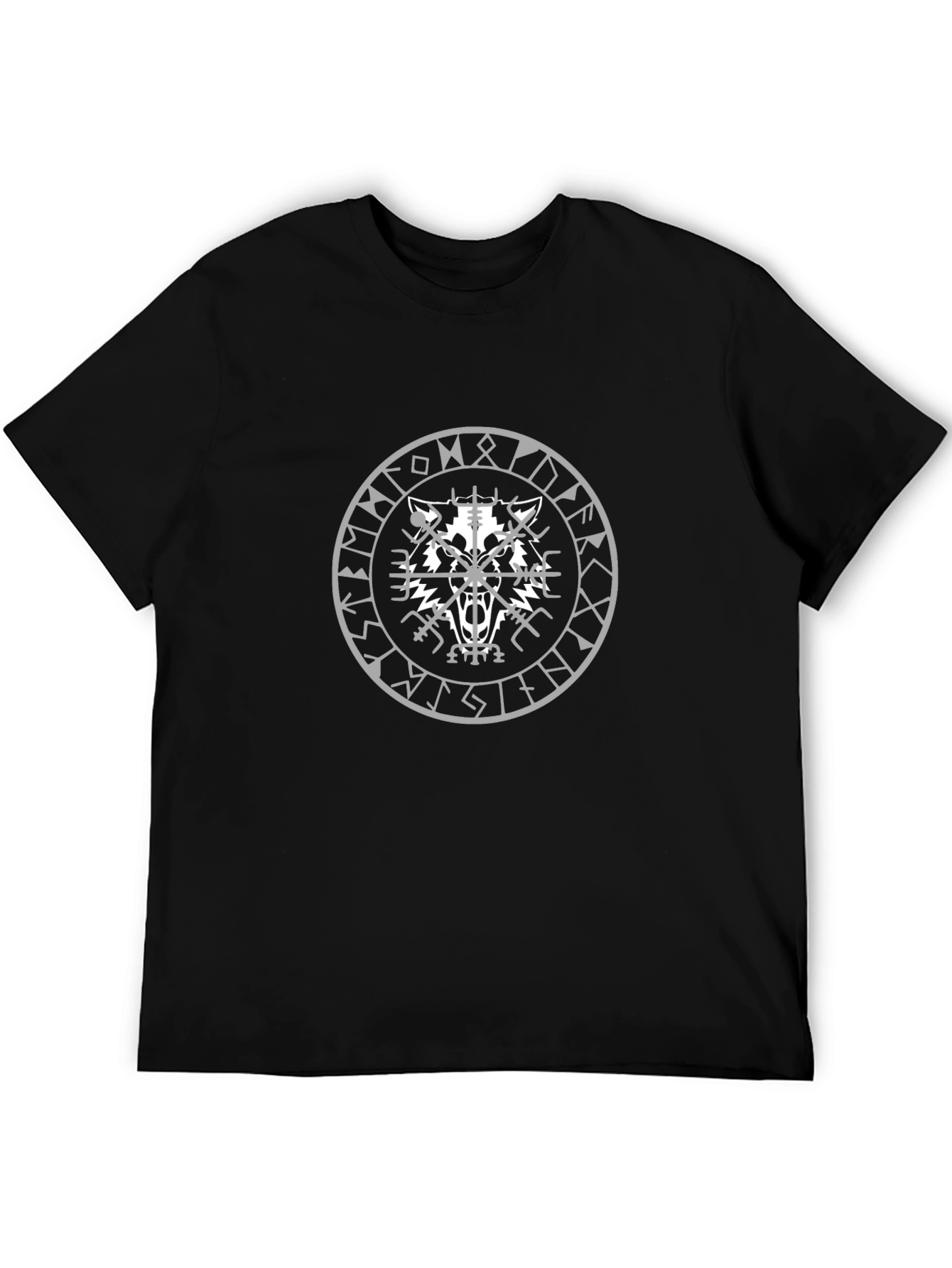 Wolf Rune Graphic Print Black Tee