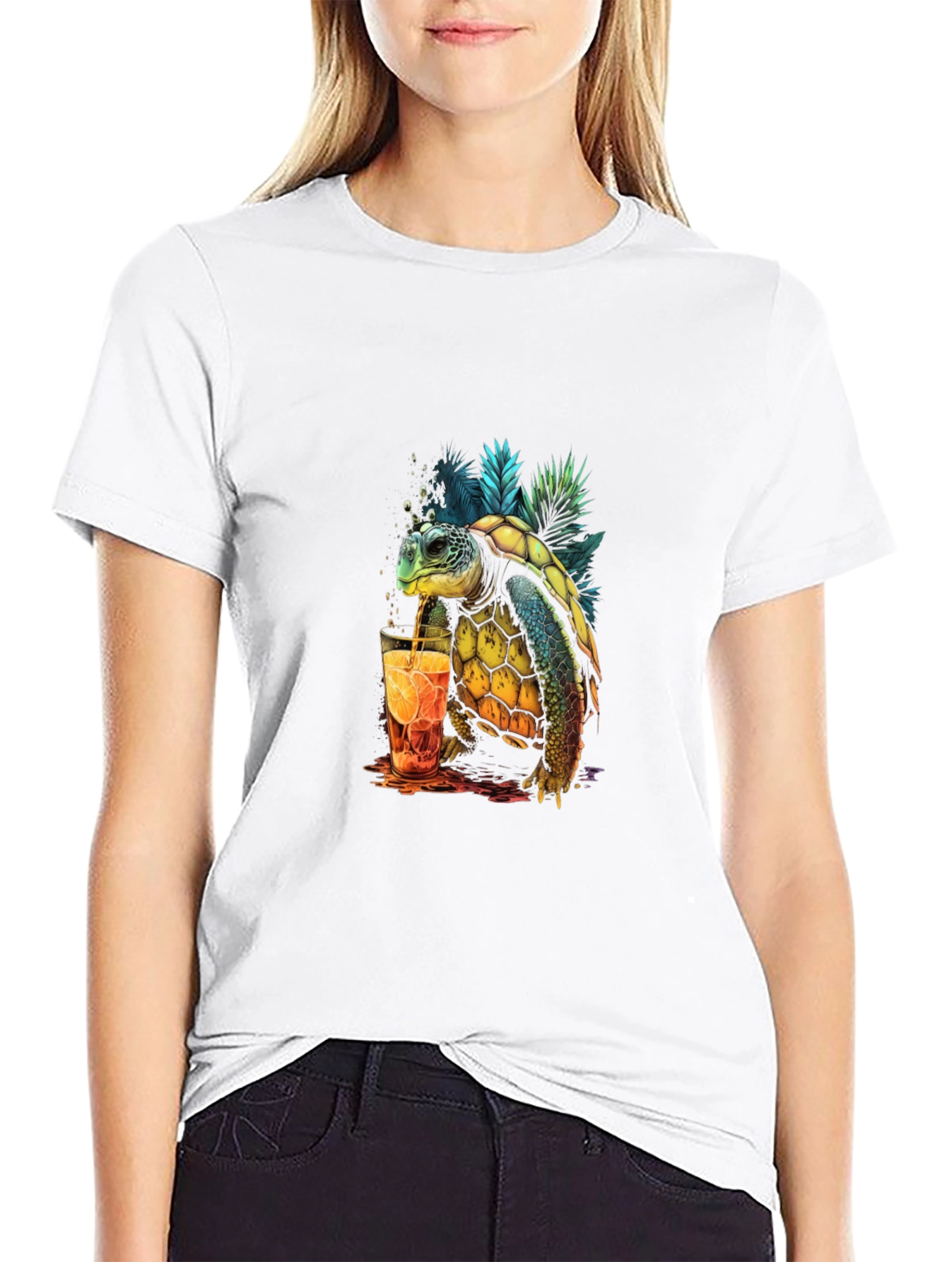Turtle Sipping Drink Graphic T-Shirt