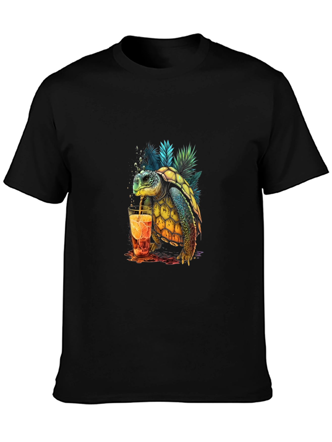 Turtle Sipping Drink Graphic T-Shirt
