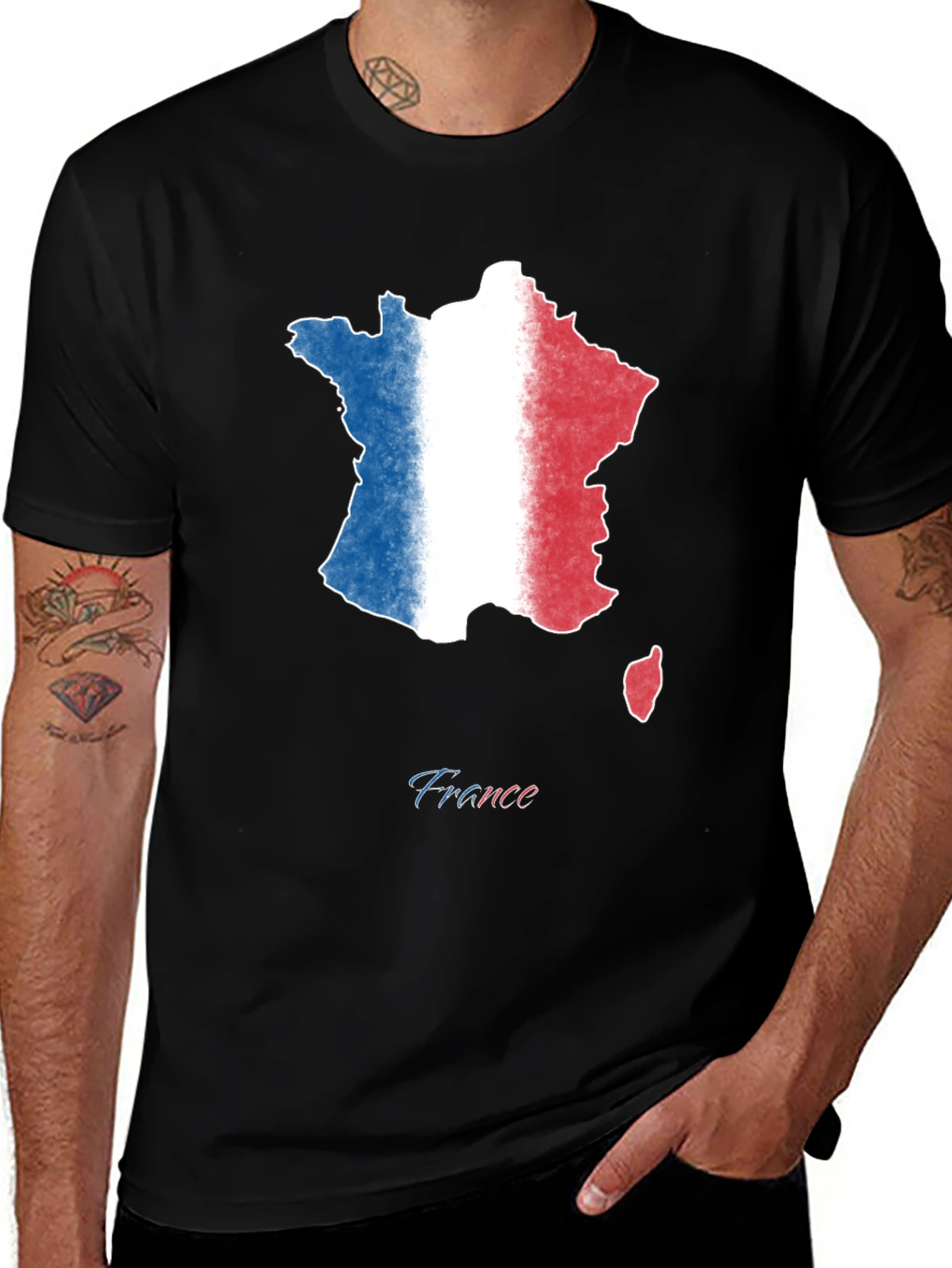 France Map Flag T-Shirt - Black Cotton Tee