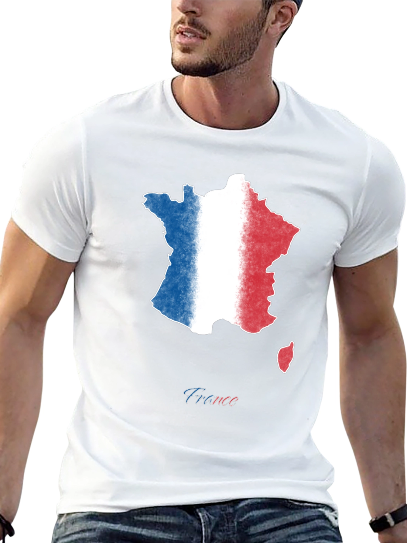 France Map Flag T-Shirt - Black Cotton Tee