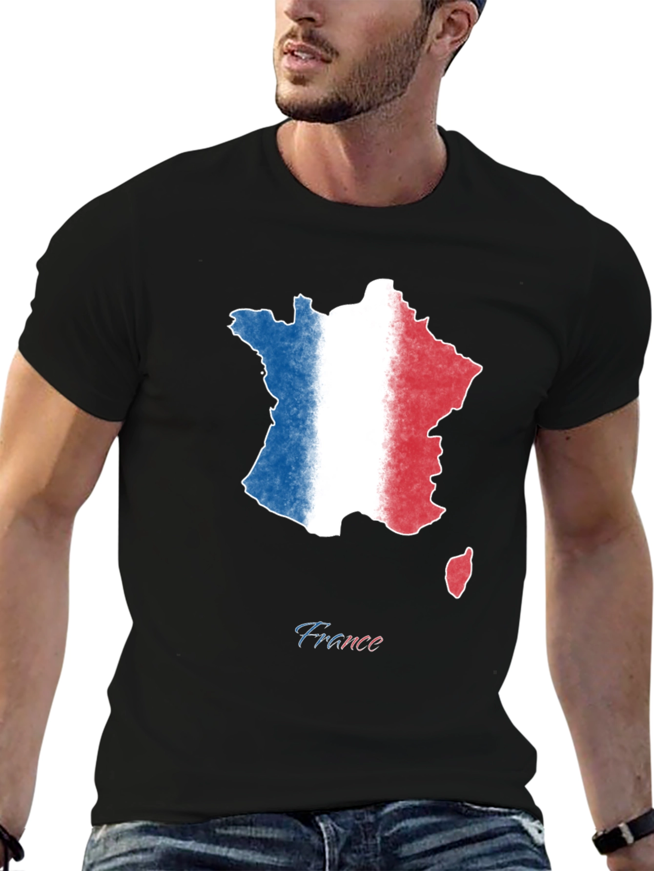 France Map Flag T-Shirt - Black Cotton Tee