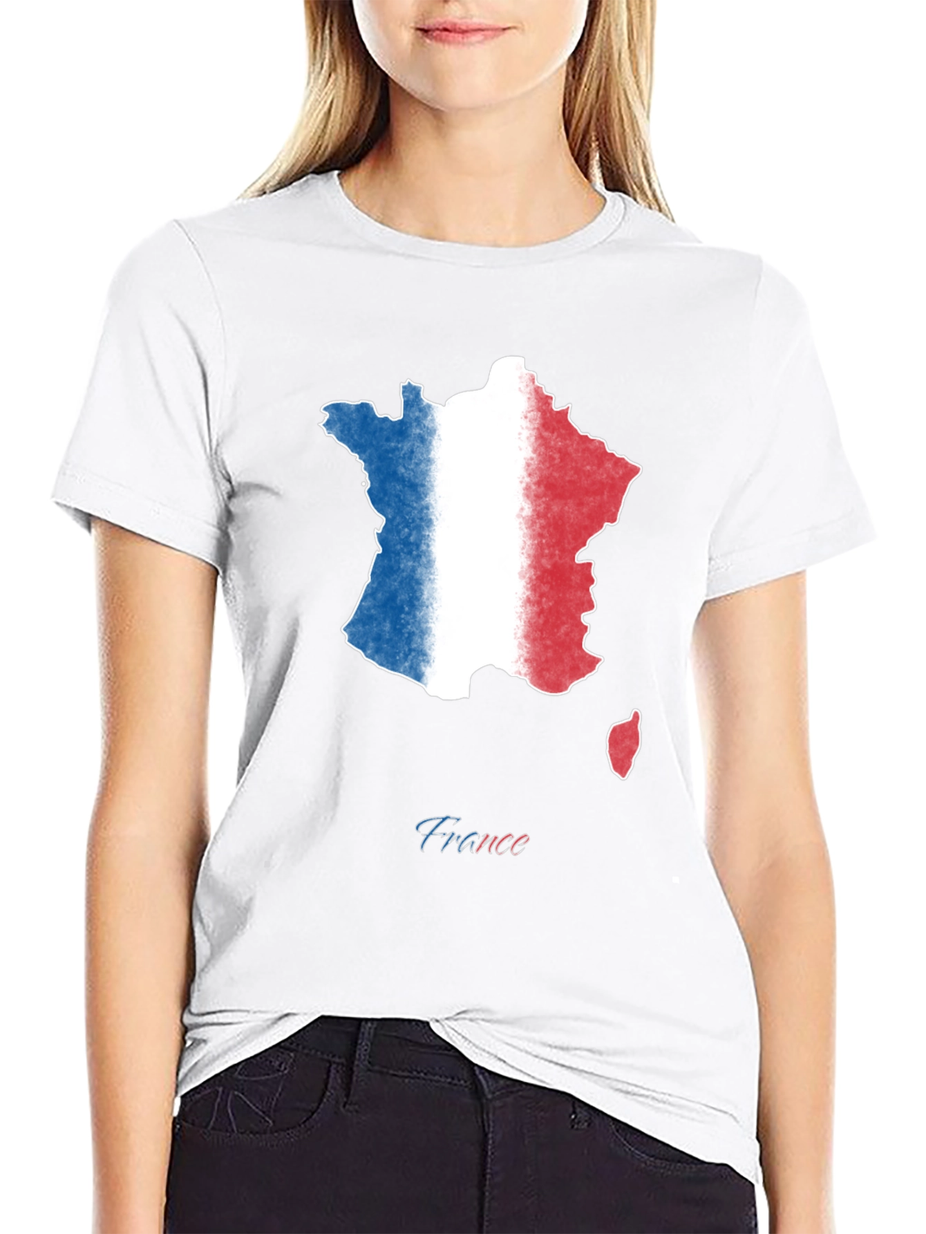 France Map Flag T-Shirt - Black Cotton Tee