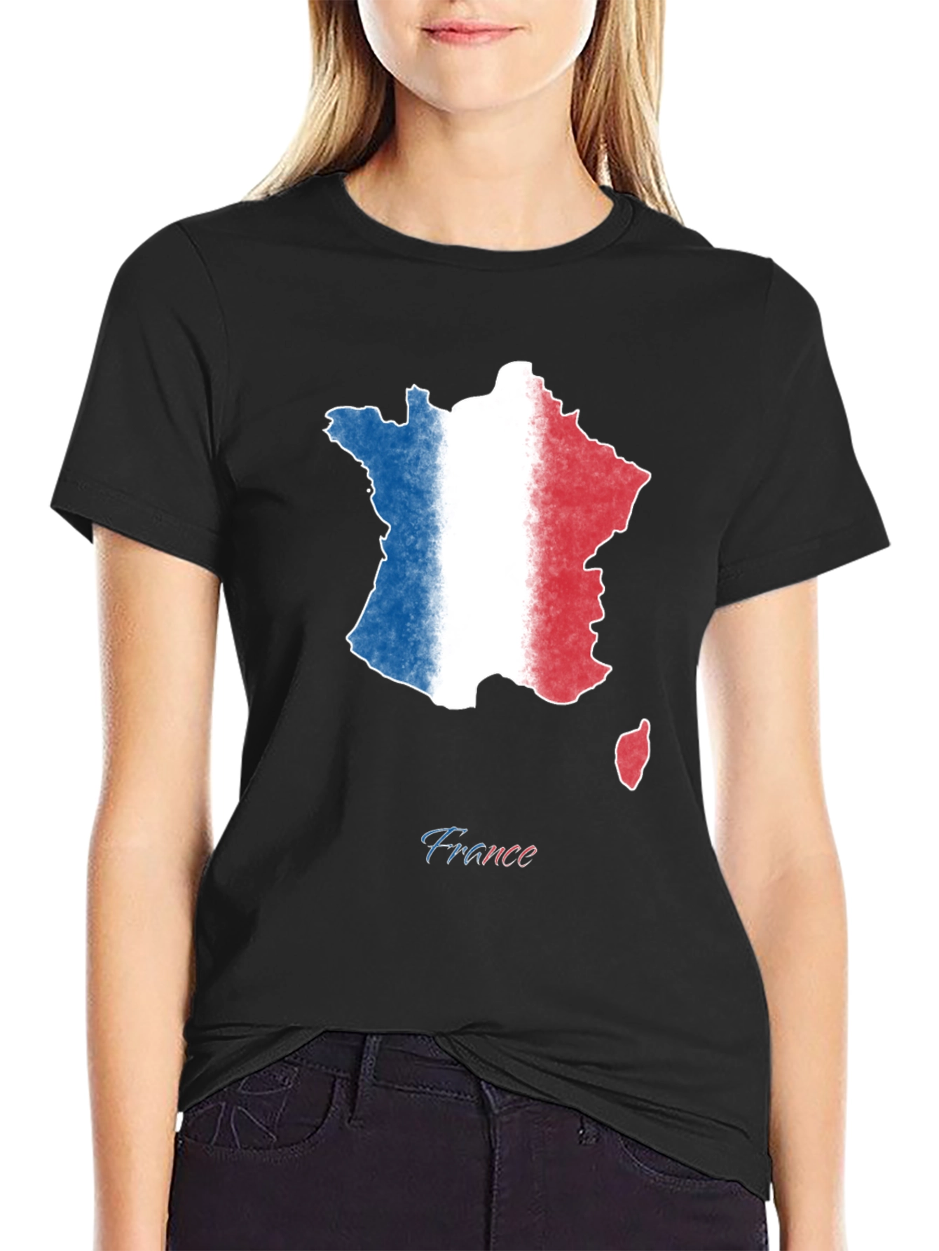 France Map Flag T-Shirt - Black Cotton Tee