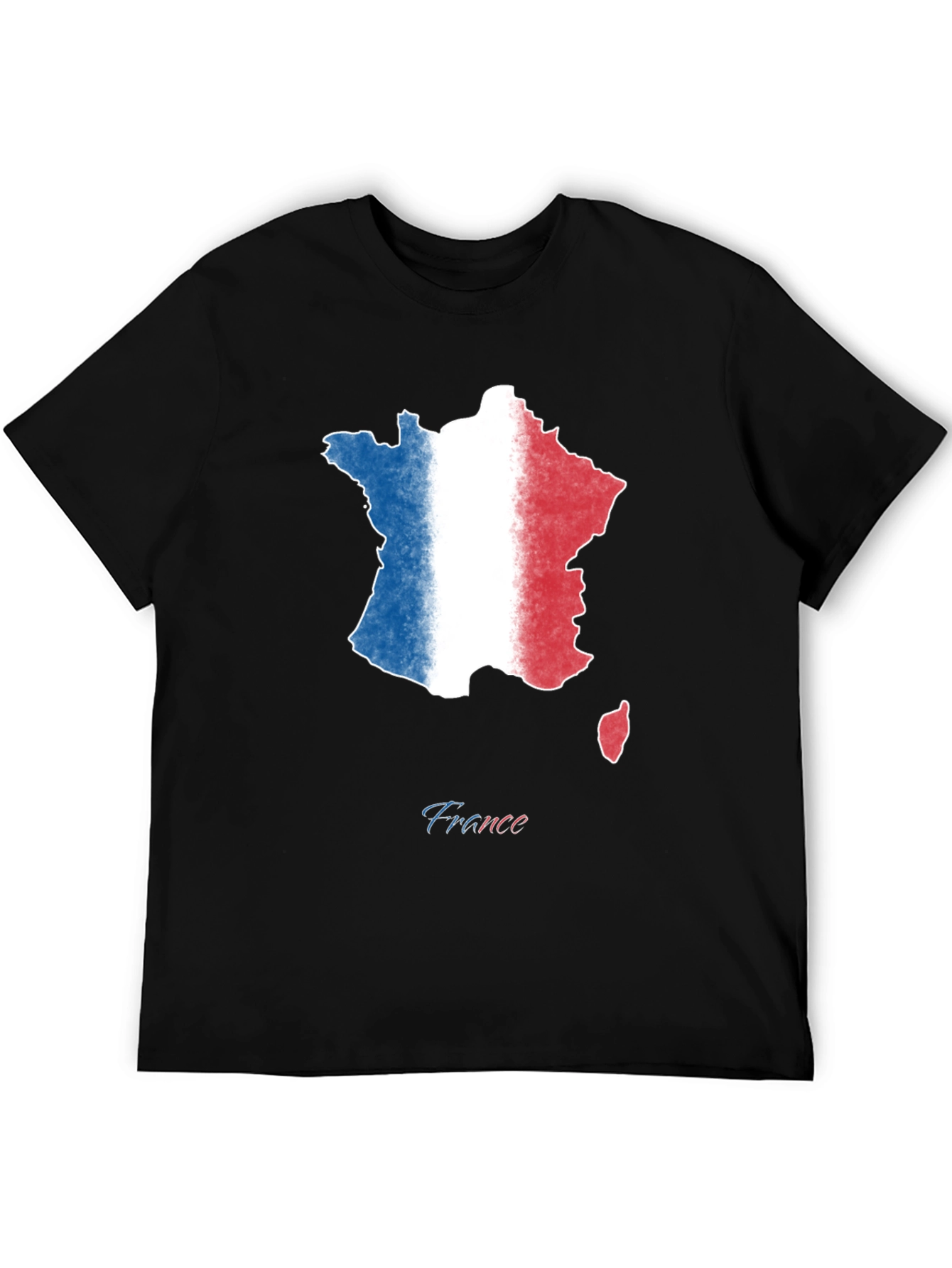 France Map Flag T-Shirt - Black Cotton Tee
