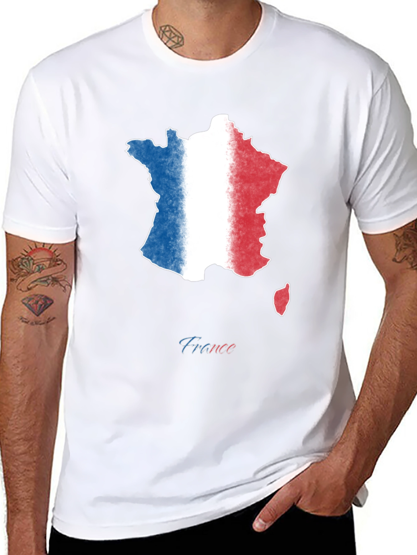 France Map Flag T-Shirt - Black Cotton Tee