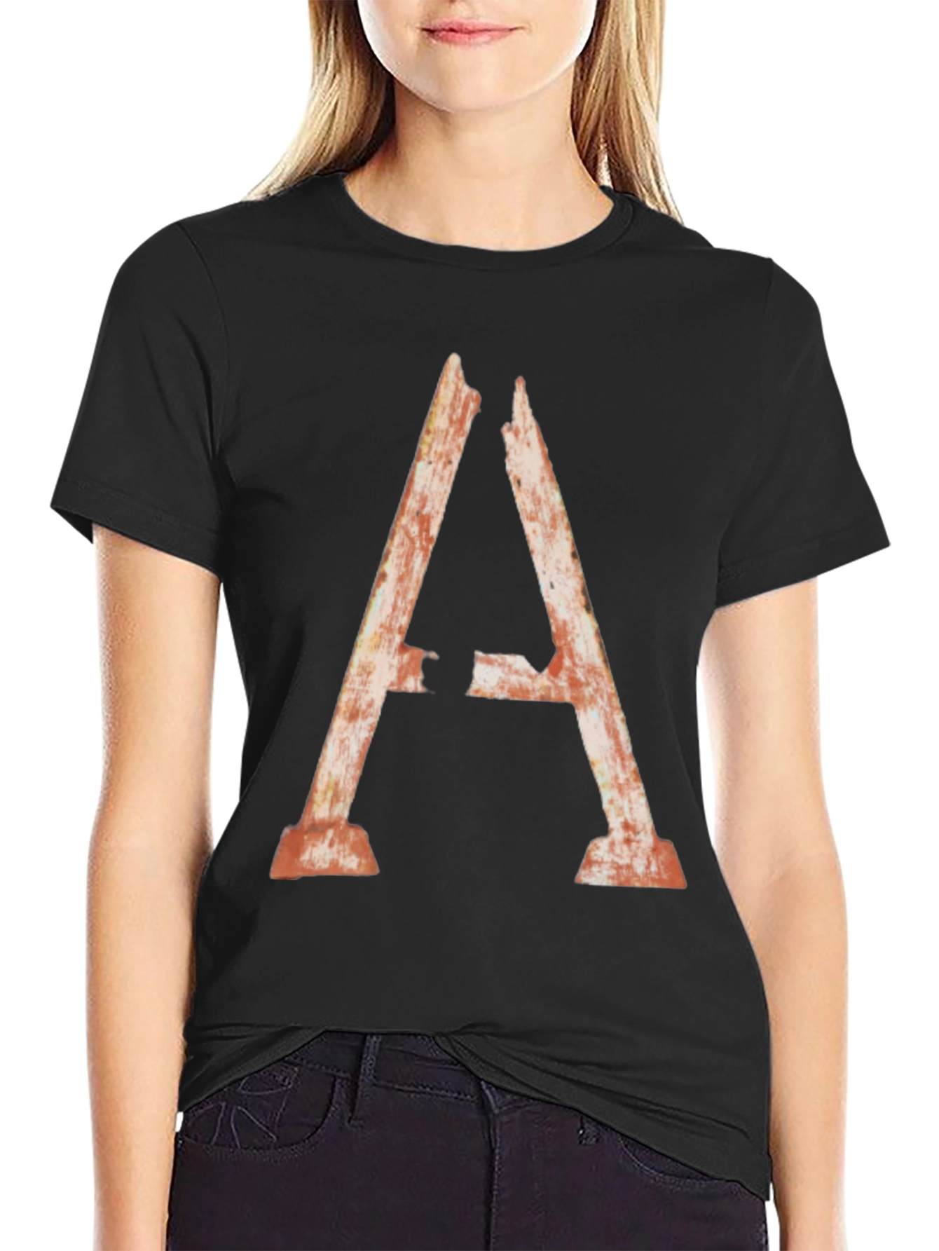 Rustic Letter A Graphic Tee - Distressed Style Shirt