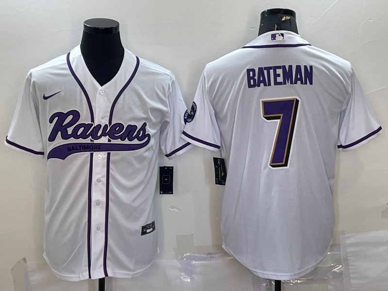 Men's Baltimore Ravens Rashod Bateman #7 White Game Jerseys Joint Edition