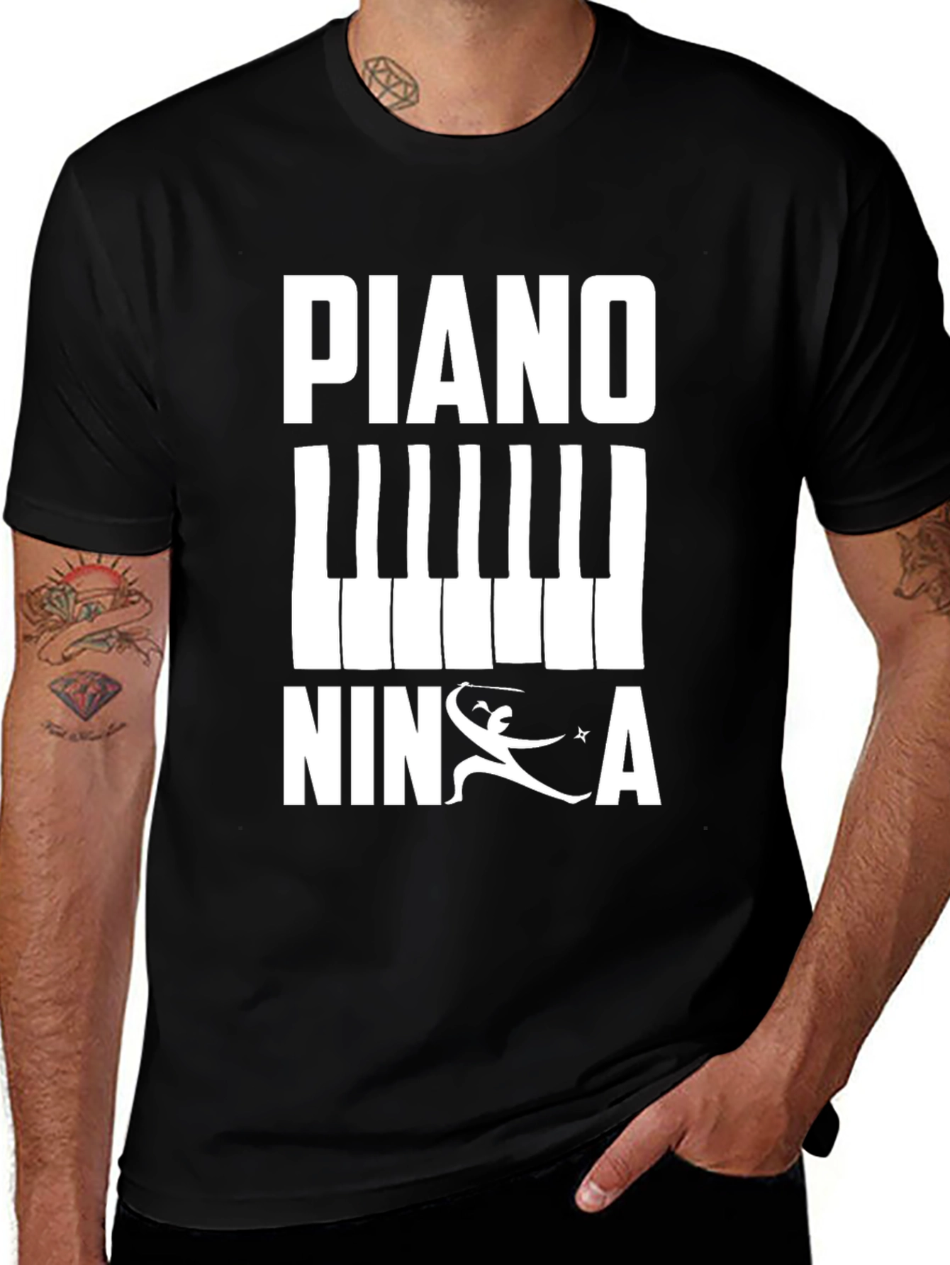 Piano Ninja Black T-Shirt - Unique Music Lover Apparel