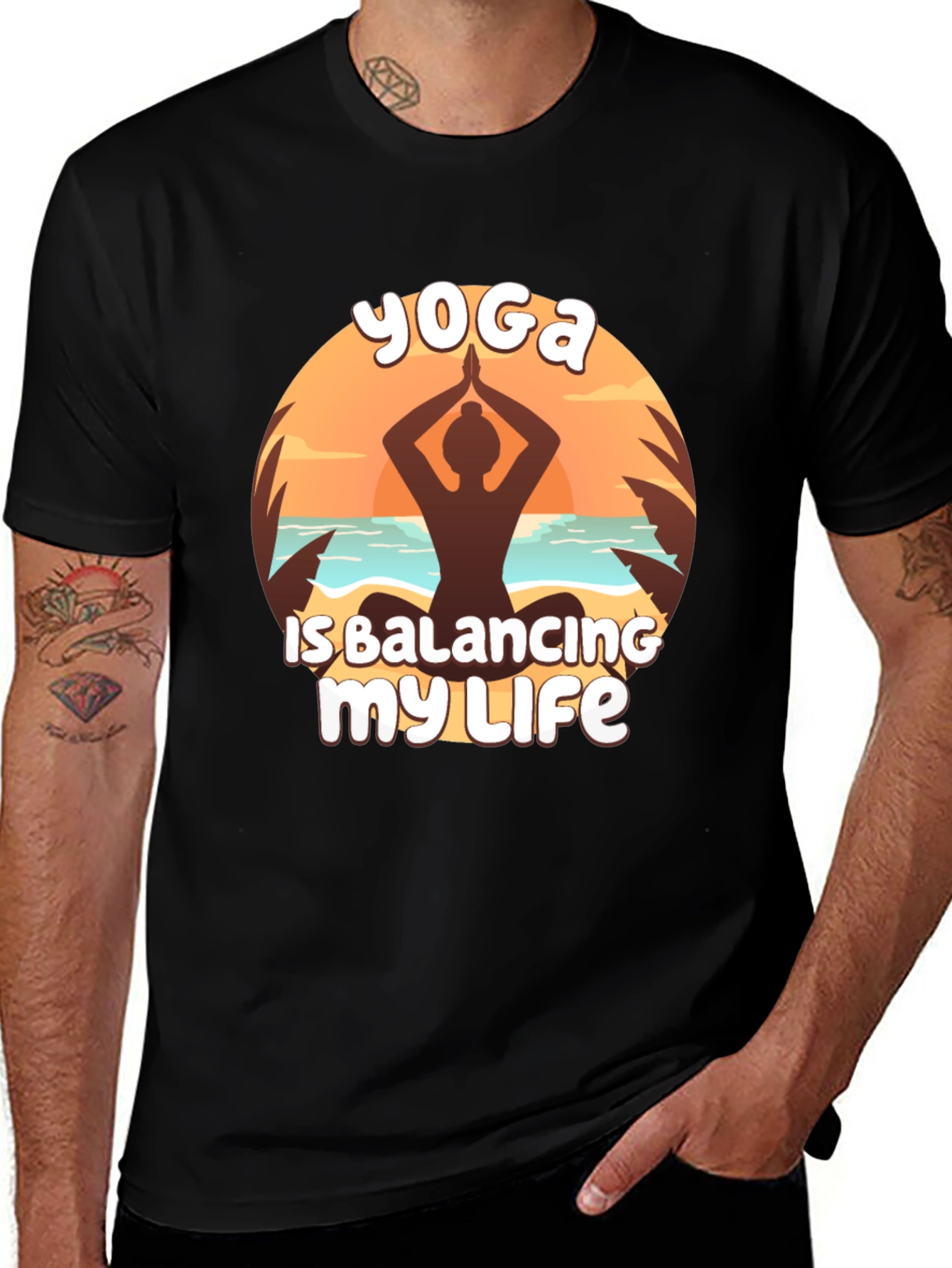 Yoga Balancing Life Black T-Shirt