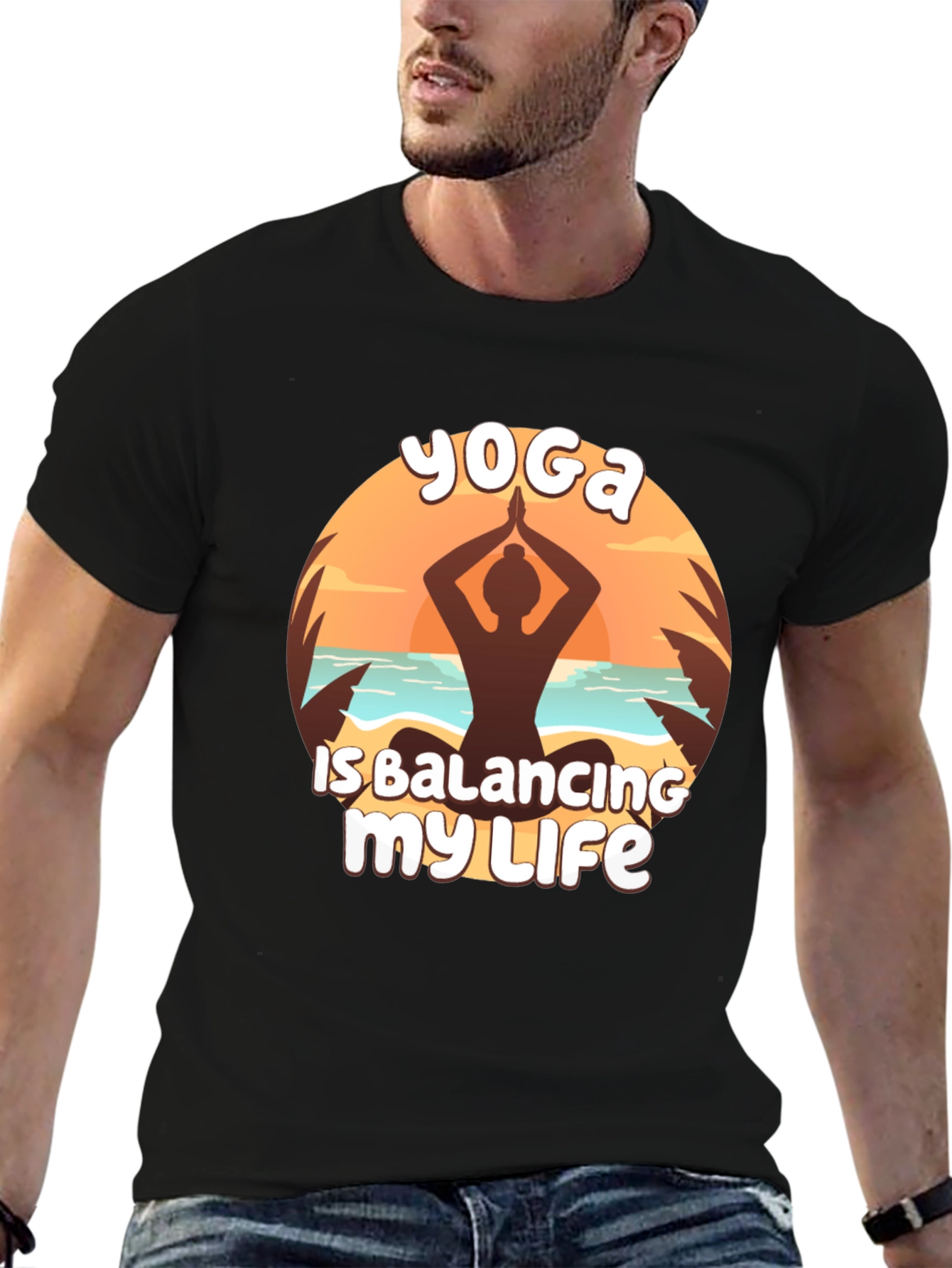 Yoga Balancing Life Black T-Shirt