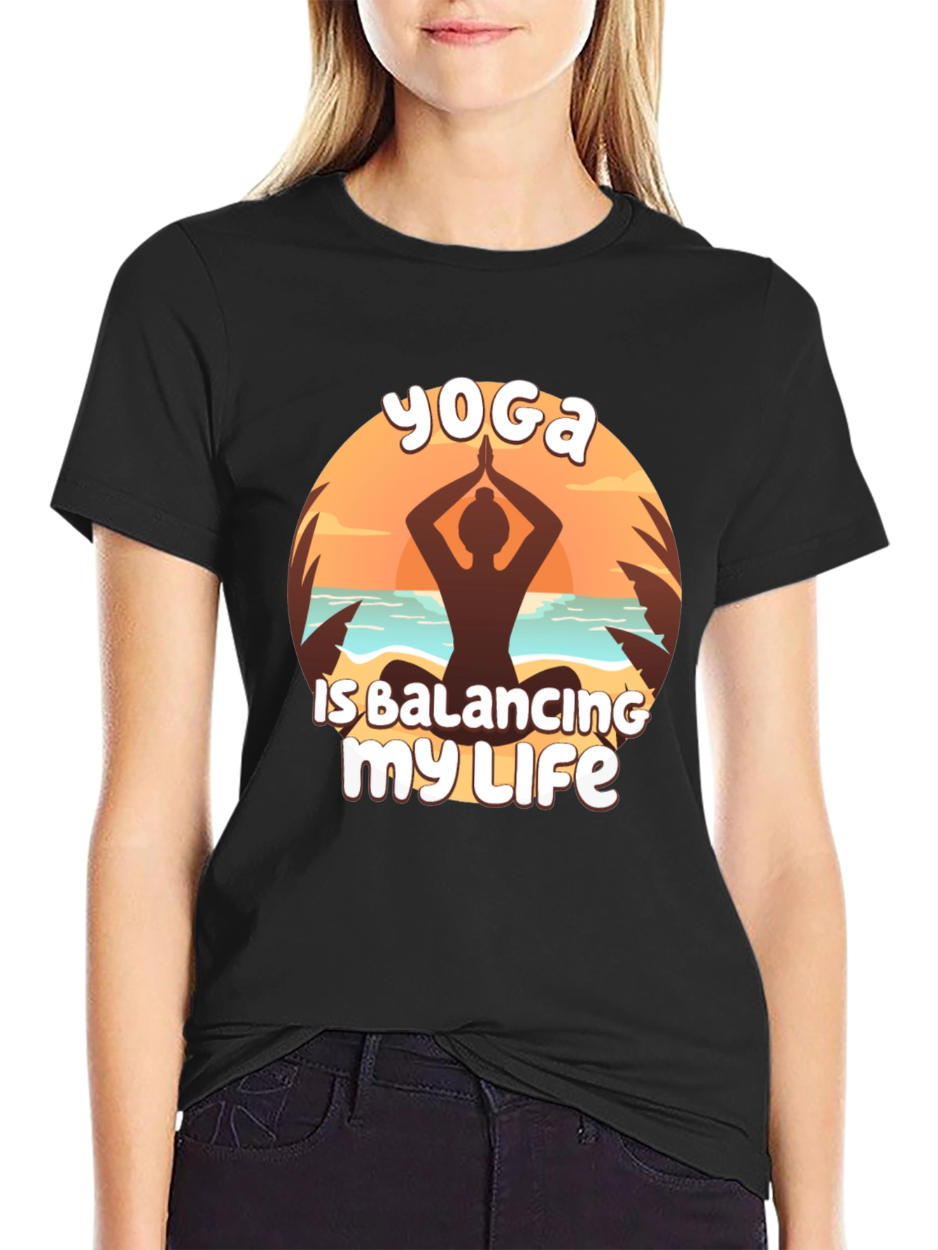 Yoga Balancing Life Black T-Shirt