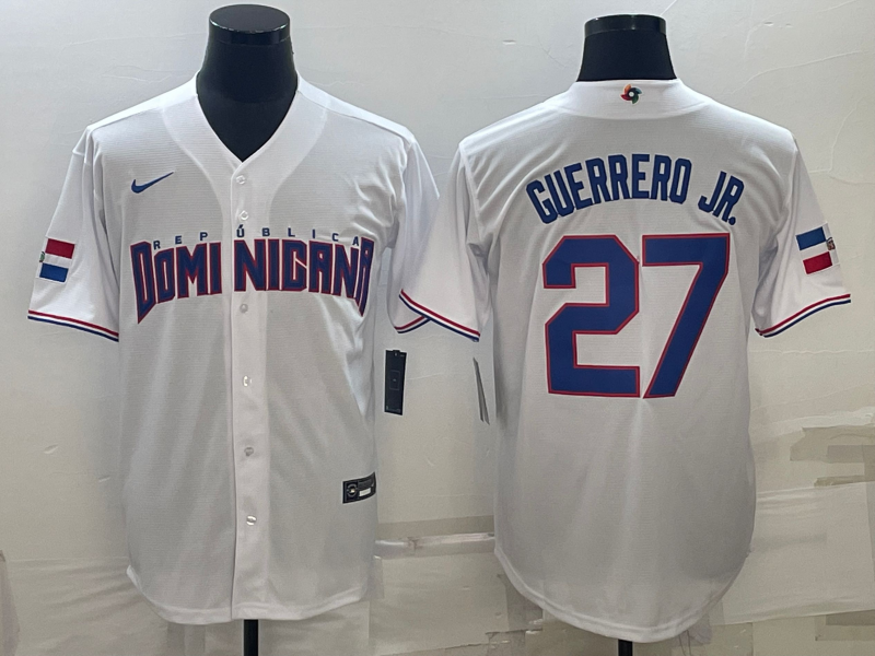 Men's 2023 World Baseball Classic #27 Vladimir Guerrero Jr. Dominican Republic White Jerseys