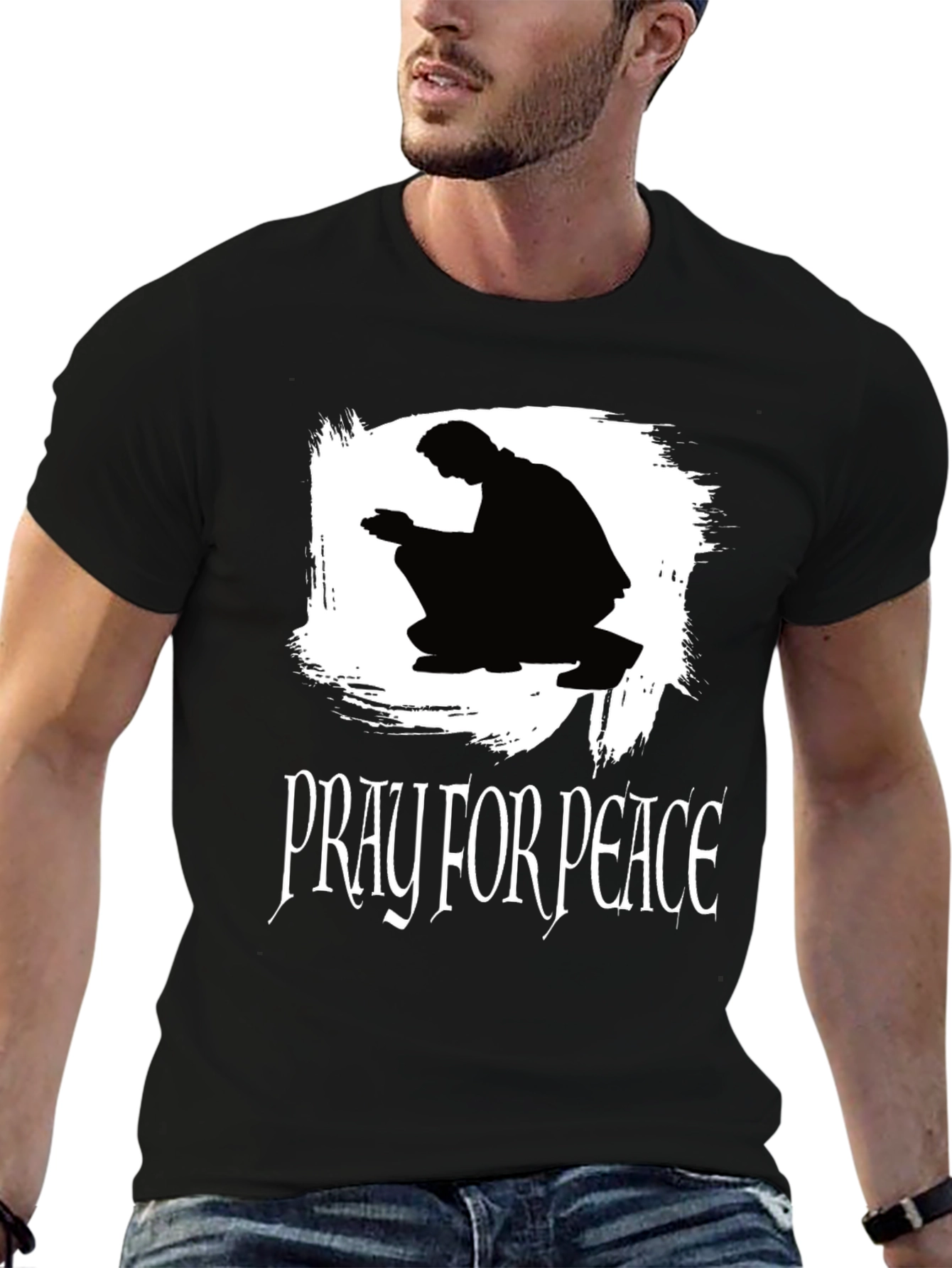 Pray for Peace Black Graphic T-Shirt