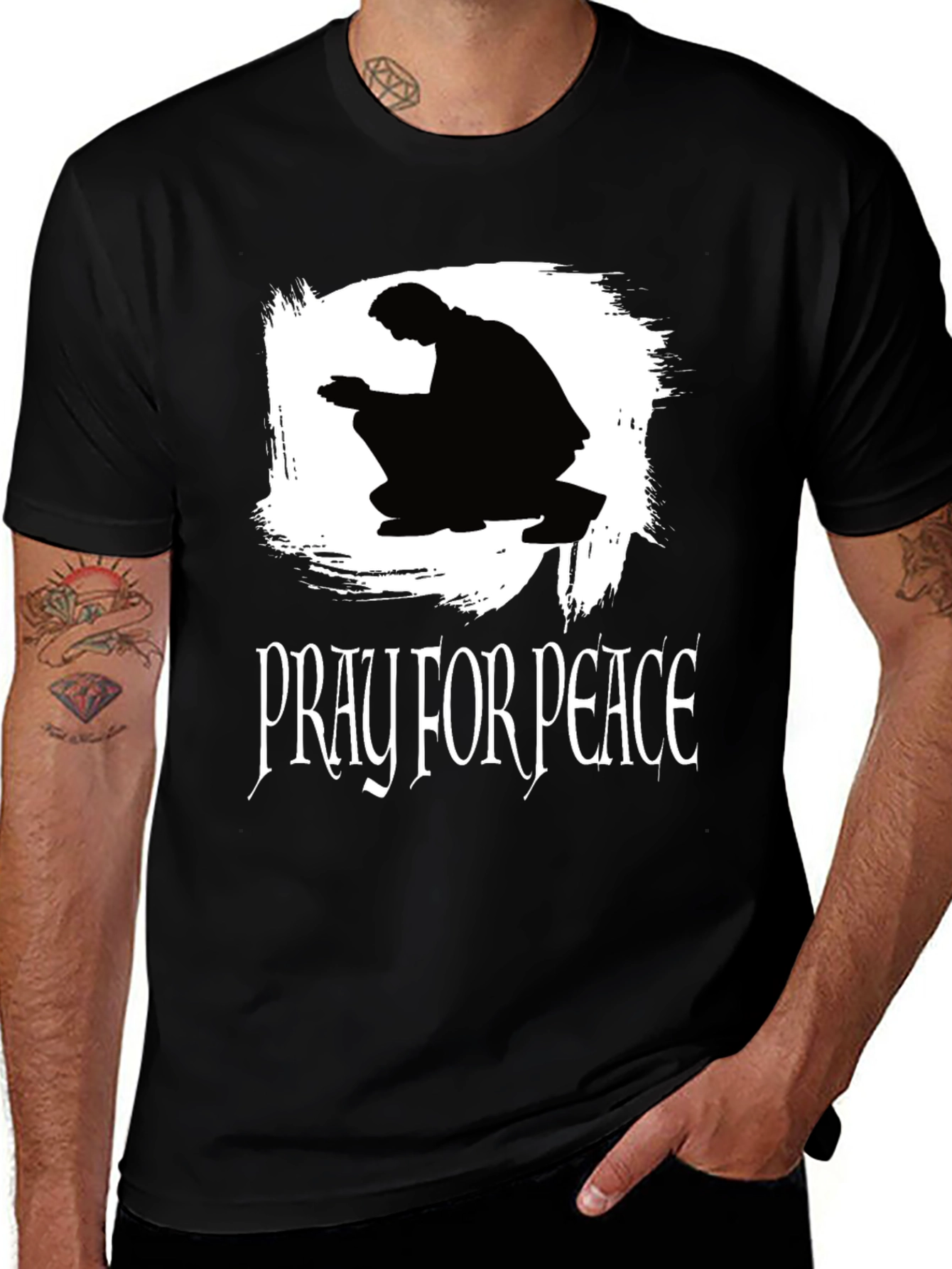 Pray for Peace Black Graphic T-Shirt
