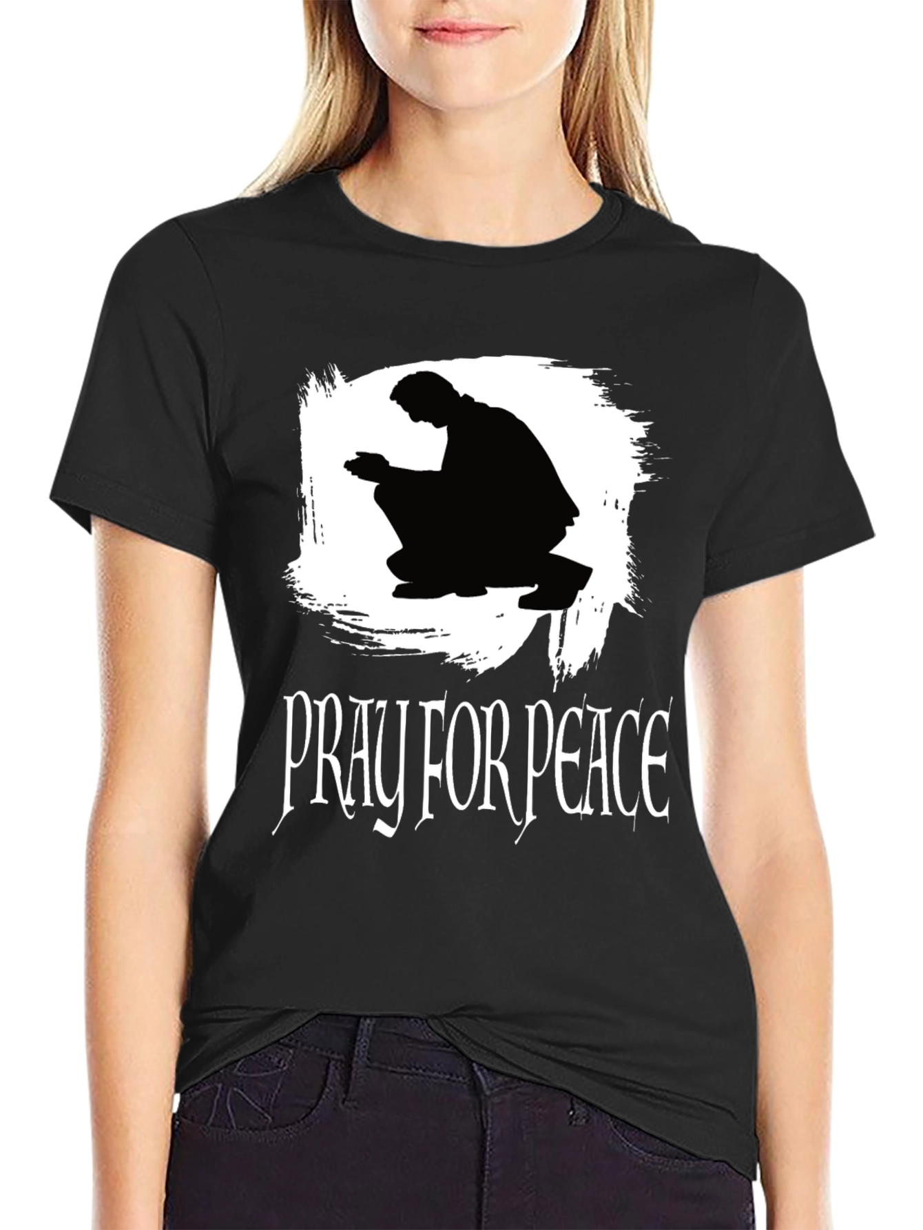Pray for Peace Black Graphic T-Shirt
