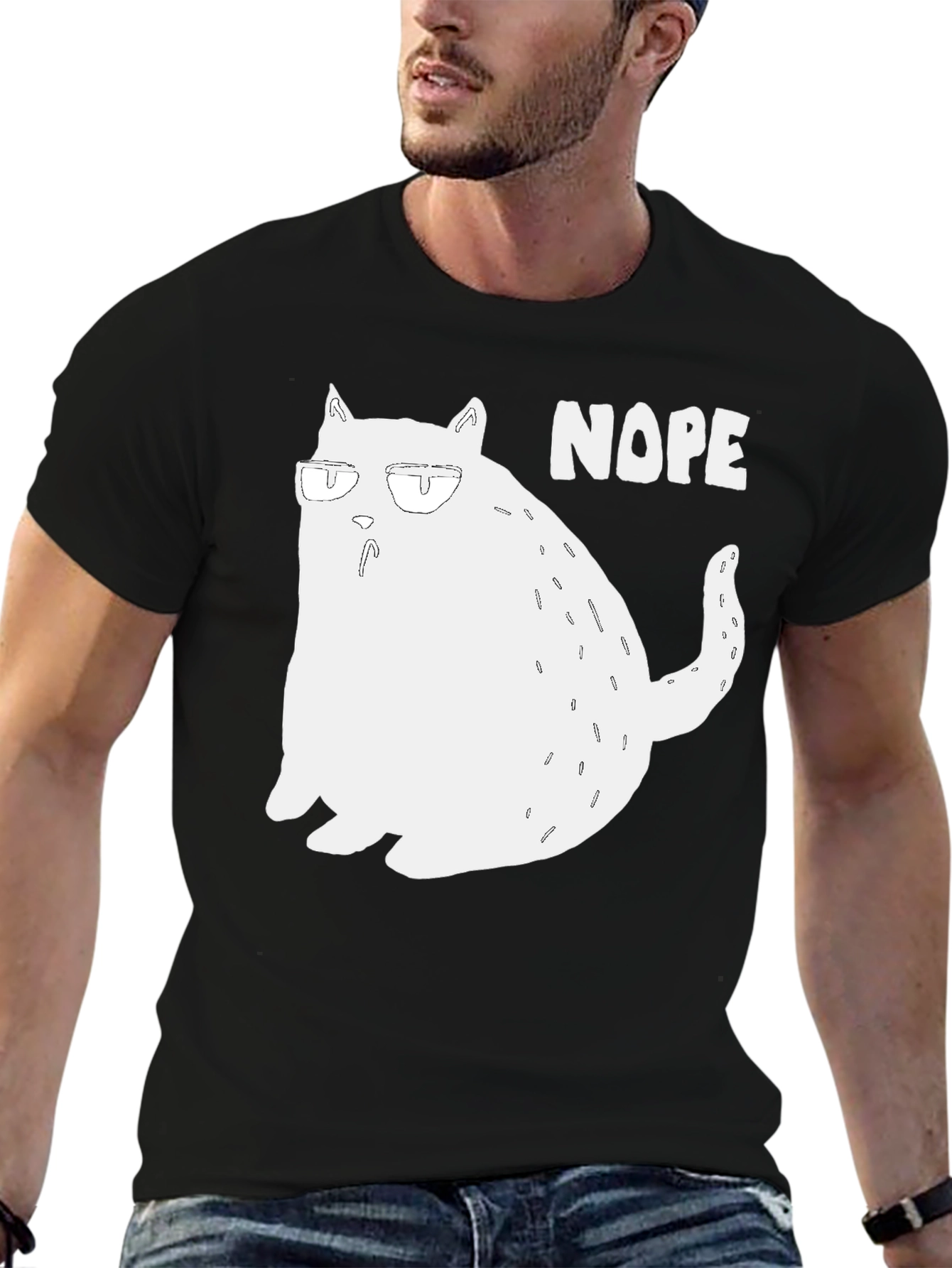 Nope Cat Graphic T-Shirt - Funny Lazy Cat Tee