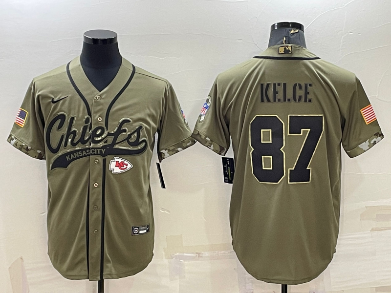 Men's Kansas City Chiefs Travis Kelce #87 Olive 2022 Salute To Service Limited Jerseys Joint Edition