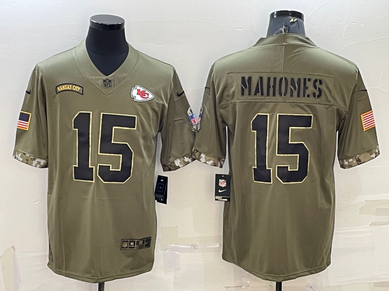 Men's Kansas City Chiefs Patrick Mahomes #15 Olive 2022 Salute To Service Limited Jerseys