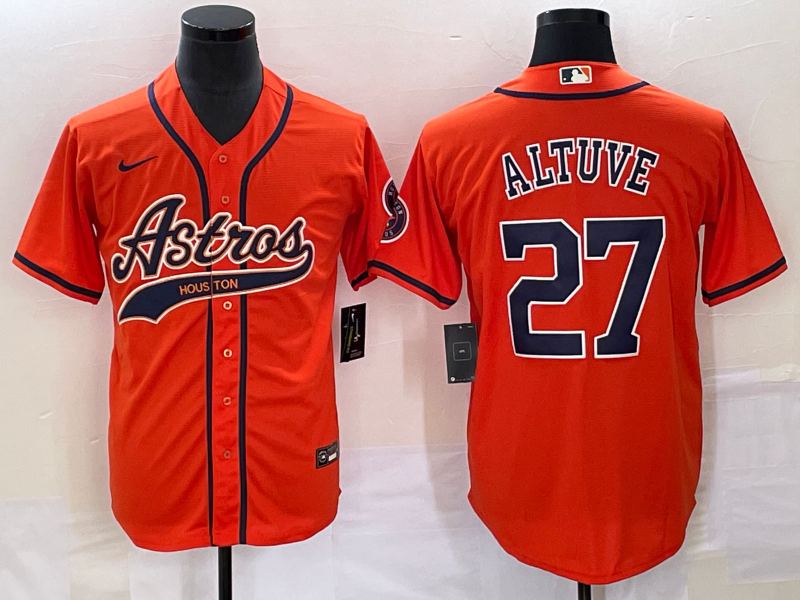 Men's Houston Astros Jose Altuve #27 Orange Replica Jerseys Joint Edition