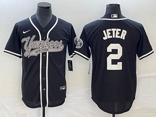 Men's New York Yankees Derek Jeter #2 Black Player Jerseys Joint Edition